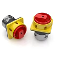 Industrial Control Safety Buttons With Yellow Base And Red Emergency Stop 3d model