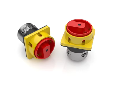 Industrial Control Safety Buttons With Yellow Base And Red Emergency Stop 3d model