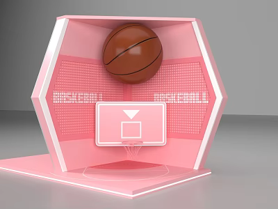 Pink Hexagon Basketball Themed Photo Check In Spot With Hoop And Ball 3d model