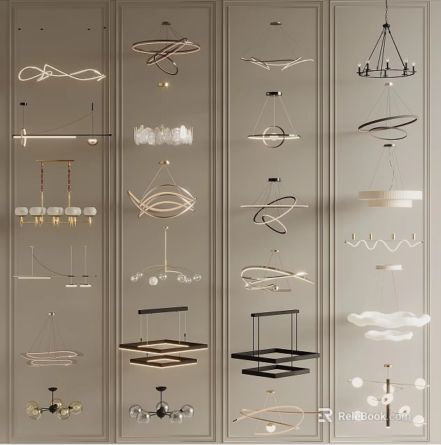 Modern Sleek Chandeliers With Geometric Shapes Metal Frames And Glass Accents 3d model 