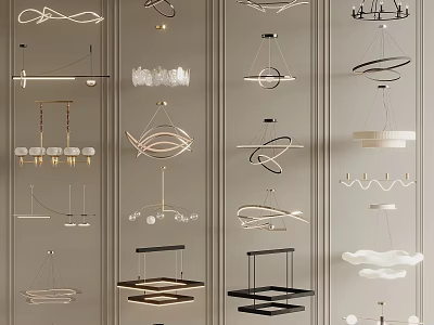 Modern Sleek Chandeliers With Geometric Shapes Metal Frames And Glass Accents 3d model