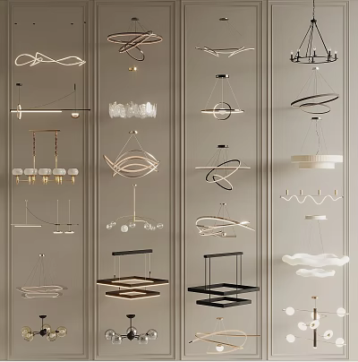 Modern Sleek Chandeliers With Geometric Shapes Metal Frames And Glass Accents 3d model