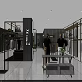 Modern Clothing Store Interior Featuring Golden Metal Racks Mannequins Central X666X Pillar White Tiled Floor