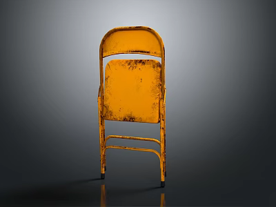 Vintage Yellow Folding Chair With Rusty Worn Finish And Metal Frame 3d model