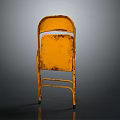 Vintage Yellow Folding Chair With Rusty Worn Finish And Metal Frame
