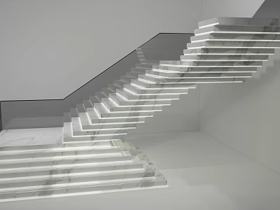 Modern Staircase Design With Marble Steps Glass Railing And LED Lighting Features 3d model