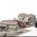 Double Bed with Cloud Shaped Headboard Soft Pillows Beige Blanket Stuffed Toys on Cozy Rug
