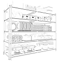 Metal Garage Shelving Unit Organizing Tires Buckets Toolboxes Cables And Generators