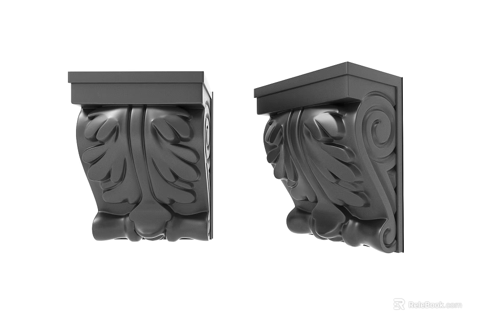 Black Decorative Carved Corbels With Intricate Leaf And Scroll Patterns 3d model 