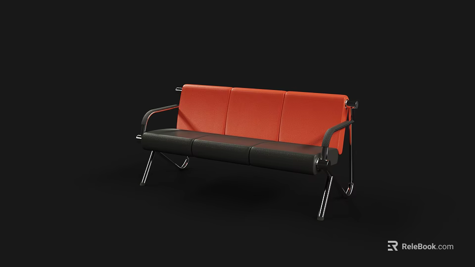 Modern Public Bench With Red Backrest Black Seat And Metal Frame 3d model 