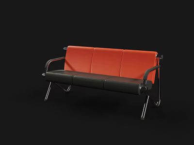 Modern Public Bench With Red Backrest Black Seat And Metal Frame 3d model