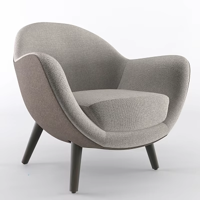 Modern Gray Fabric Armchair With Curved Backrest And Tapered Black Wooden Legs 3d model