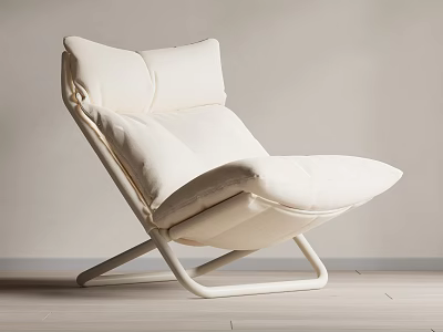 White Modern Comfortable Accent Chair With Leather Upholstery And Metal Frame For Home Living Room 3d model