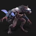 Fierce Fantasy Wolf Creature With Blue Wings Sharp Claws Headband And Muscular Body
