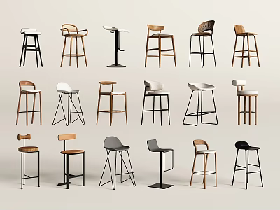 Various Stylish Bar Stools with Modern Designs and Different Materials for Home and Commercial Spaces 3d model