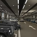 Modern Indoor Parking Garage With Parked Cars White Pillars And Lighting