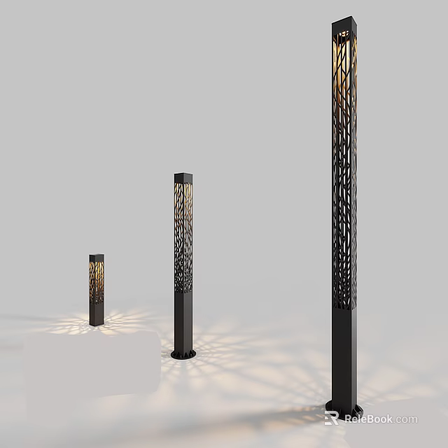 Modern Outdoor Lights With Hollow Pattern Design And Varying Heights Creating Shadow Effect 3d model