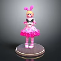 3D Character Figure With Pink Bunny Ears Frilly Dress Holding Teddy Bear On Wooden Base