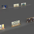 Various Retail Display Units in Blue Beige Wooden Designs with Products and Bottles