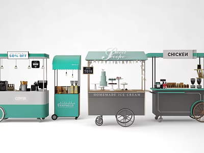 Mobile Food Carts Selling Coffee Homemade Ice Cream And Chicken With Awning Wheels 3d model