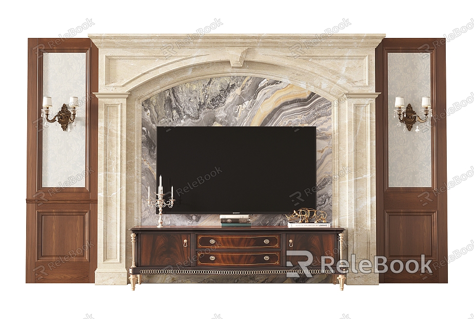 Stone wall panel TV background wall TV cabinet wall lamp model