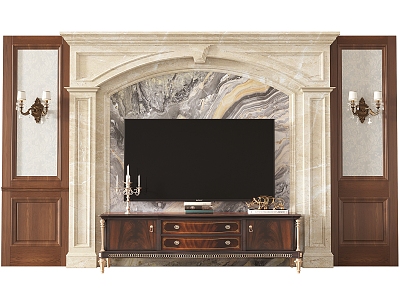 Stone wall panel TV background wall TV cabinet wall lamp model