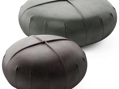 Modern Round Ottoman in Green and Brown Leather with Cross Stitch Design for Living Room Decor 3d model