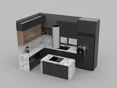 Modern Kitchen Interior With Black Wooden Cabinets And Marble Island Countertop 3d model