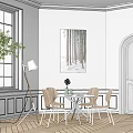 Modern Dining Table and Chair Combination 3d model
