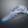 Futuristic Spaceship 3D Model With Sleek Gray Body Green Blue Accent Lights And Aerodynamic Design