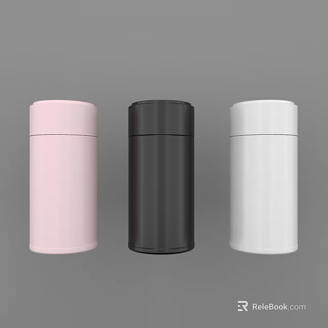 Set of Three Pink Black White Cylindrical Cups With Modern Sleek Design 3d model 
