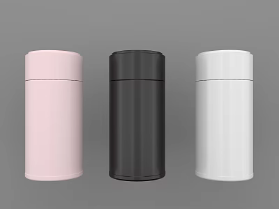 Set of Three Pink Black White Cylindrical Cups With Modern Sleek Design 3d model