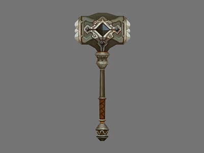 Ornate Mythical Hammer Weapon With Intricate Gemstone Design And Carved Handle 3d model
