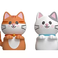 Cute Cartoon Cat Figurines Orange Striped Red Collar Bell And White Gray Ears Blue Collar