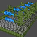 Heavy Duty Industrial Equipment With Green Frame And Blue Valves On Metal Grid Platform