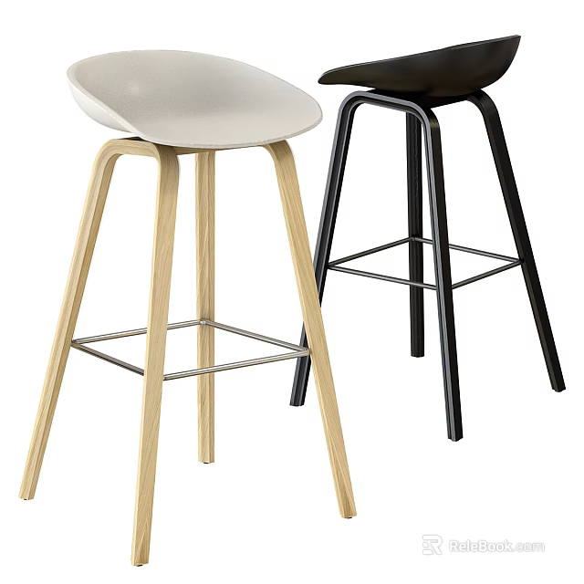 Modern Bar Stools With Light And Black Colors Wooden Legs And Metal Frames 3d model 
