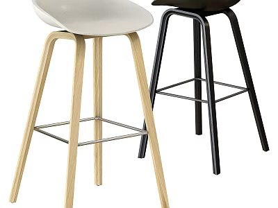 Modern Bar Stools With Light And Black Colors Wooden Legs And Metal Frames 3d model