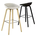 Modern Bar Stools With Light And Black Colors Wooden Legs And Metal Frames