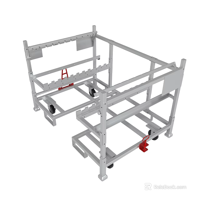 Metal Storage Cart With Multi Tier Shelves And Locking Wheels Design 3d model 