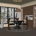 Middle Ancient Style Restaurant Wine Cabinet Sideboard Round Dining Table Dining Chair Chandelier 3d model