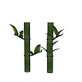 Green Bamboo Stems With Fresh Leaves And Nodes On Dark Background 3d model