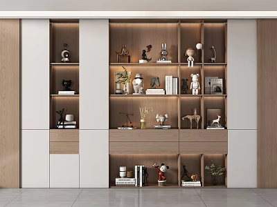 Modern Minimalist Full Wall Bookcase With Warm Ambient Light And Stylish Display Spaces 3d model