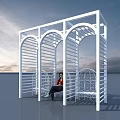 White Arched Pergola With Lattice Design And Wicker Chairs In Outdoor Relaxing Area