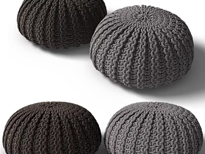 Round Knitted Pouf with Dark Brown and Gray Textured Patterns for Living Room 3d model