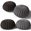 Round Knitted Pouf with Dark Brown and Gray Textured Patterns for Living Room