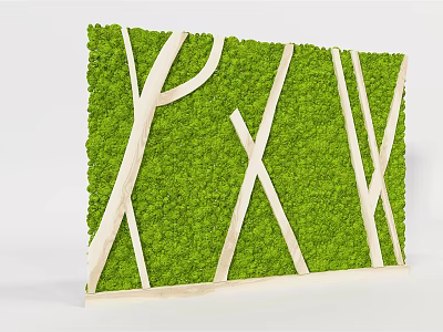Vertical Green Wall With Moss And White Wooden Strips Decorative Design 3d model