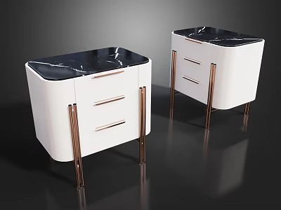 Modern White Bedside Tables With Black Marble Top And Brass Legs Drawers 3d model