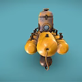 Yellow Vintage Submarine Water Vehicle With Observation Windows Pipes And Tracked Base