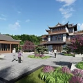 Traditional Chinese Detached Villa Featuring Courtyard Garden Greenery Stone Path and Water Pond