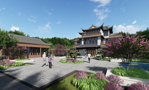 Chinese style single-family villa single-family courtyard villa 3d model